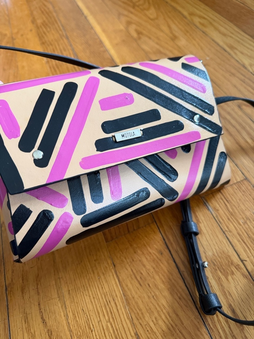 NWT motola recycled leather clutch hand painted brush strokes